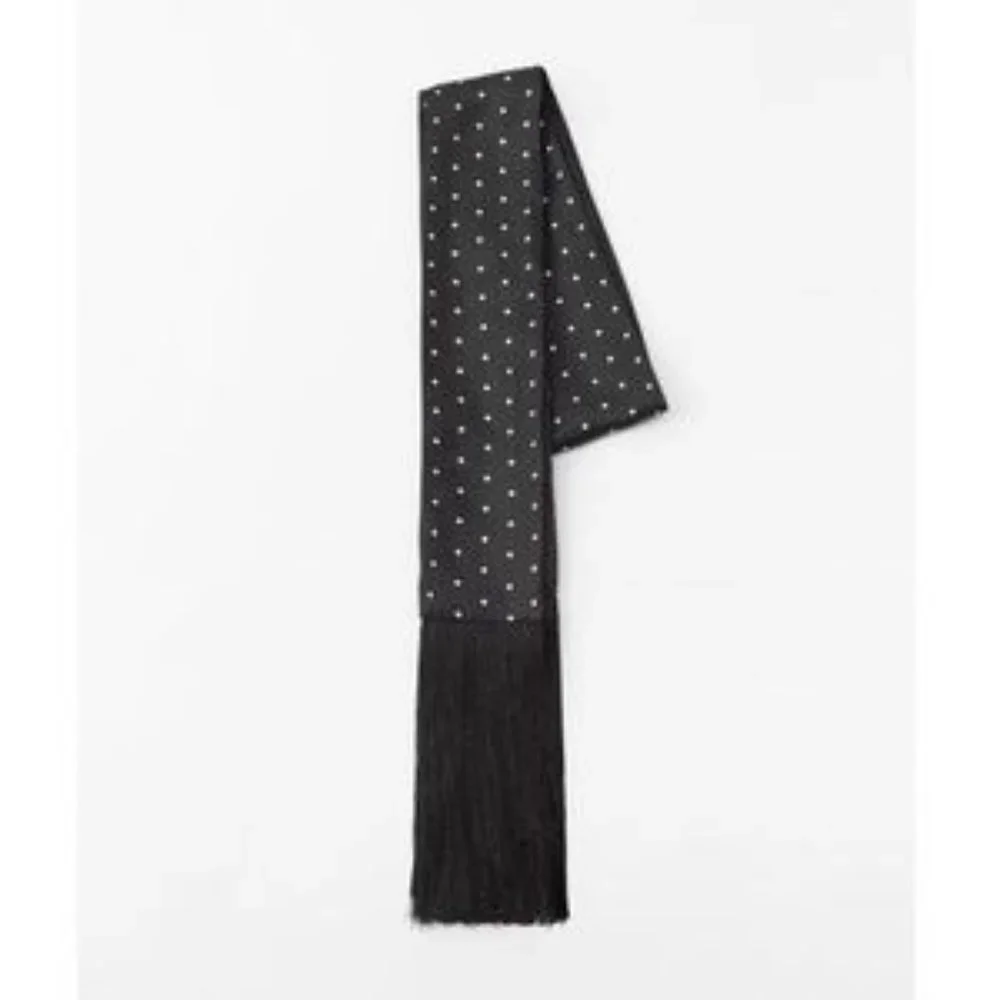 Zara Polka Dot Long Skinny Fringe Scarf